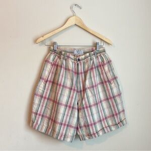 Vintage Plaid Cotton Shorts in Cream, Pink & Green